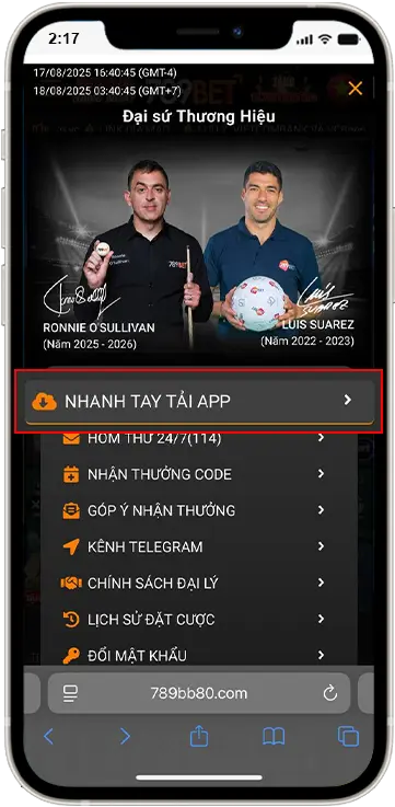 Bước 1: Chọn biểu tượng 3 gạch »» chọn “tải ứng dụng” hoặc bấm vào biểu tượng APP trên giao diện